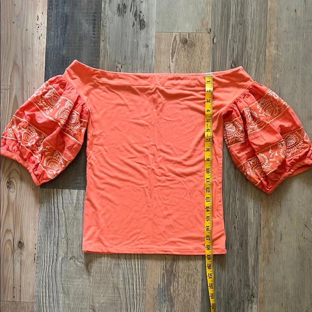 Free People Women's Embroidered Puff Sleeve Top in Orange Size: Small (S)